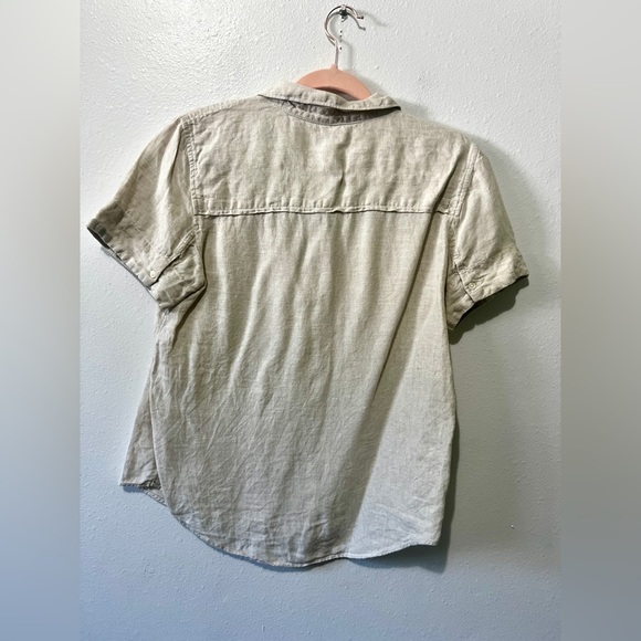 J. Crew 100% Linen Oatmeal Popover Blouse - Small Petite - Picture 7 of 10